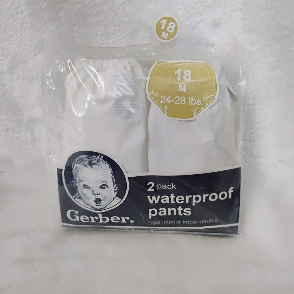 Gerber Waterproof Pants 18m (24-28lbs) White Peva Diaper Covers 2 Pack NEW A‎